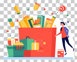 Red Bag - Large Shopping Cart Filled With Groceries PNG