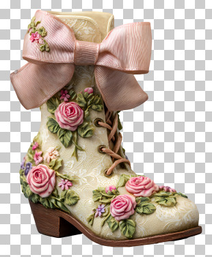 Boot With Bow - Floral Boot With Roses And Bow PNG