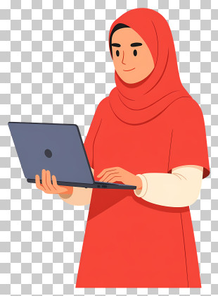 Woman In Red Hijab With Laptop PNG