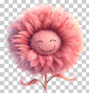 3d Cartoon Fuzzy - Smiling Pink Cartoon Flower PNG
