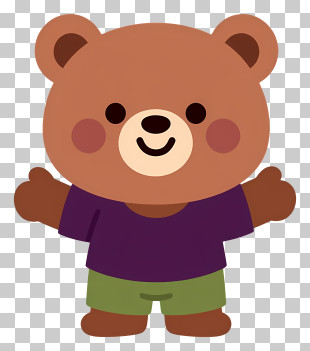 Cute Brown Bear In Purple Shirt PNG