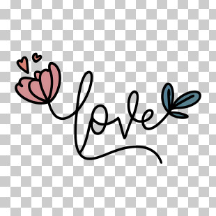 Love Word Art - Hand-Drawn Love Text With Flower PNG