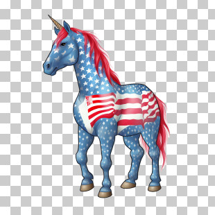 Fourth Of July - Patriotic Unicorn With American Flag Design PNG