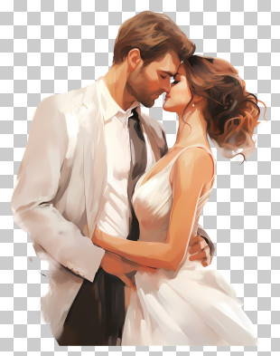 Wedding Painting - Wedding Couple Romantic Illustration PNG