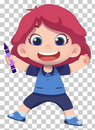 Happy Girl Holding Crayons PNG