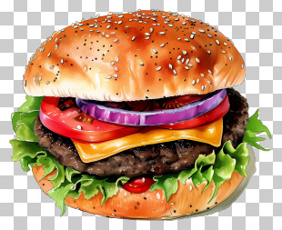Hamburger - Realistic Cheeseburger With Fresh Toppings PNG