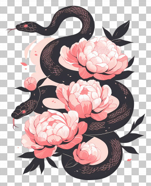 Snake Tattoo - Snake With Floral Design PNG