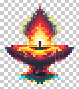 Pixel Diwali Diya - Pixelated Decorative Lamp With Bright Flame PNG