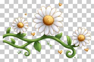 Daisy Chain - Daisies With Heart Accents PNG