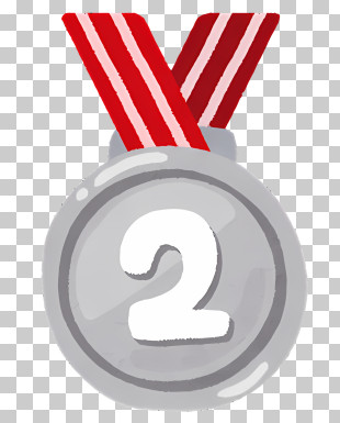 Medal - Silver Medal With Red Ribbon For Achievement PNG