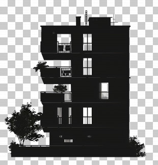 Apartment - Black Building Silhouette With Balcony Details PNG