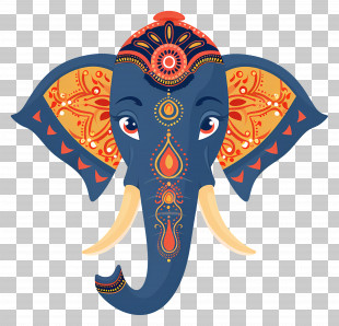 Indian Elephant - Colorful Decorative Elephant Face Illustration PNG