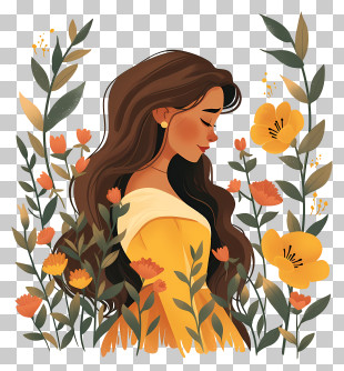 Disney Princess - Woman With Flowers Illustration PNG