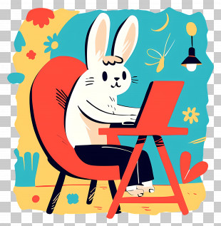 Working Rabbit - Cartoon Rabbit Working At Desk PNG
