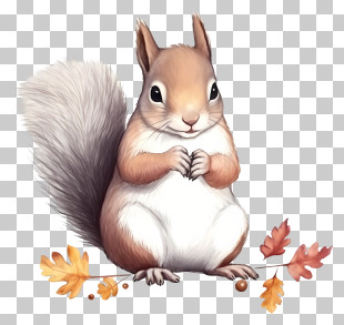 Doodle Squirrel Baby - Squirrel Illustration With Autumn Leaves PNG