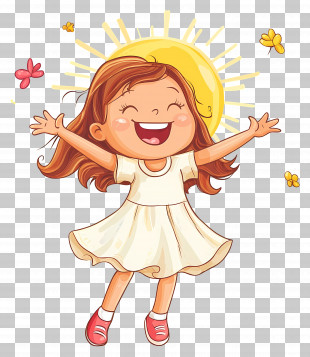 Shining Sun - Joyful Girl In Sunshine Cartoon PNG