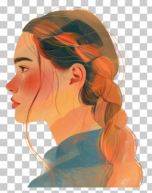 Abstract Woman Face Blonde Hair Ponytail Hairstyle Striped Shirt Jeans PNG