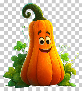 Cartoon Gourd - Happy Orange Pumpkin With Leaves PNG