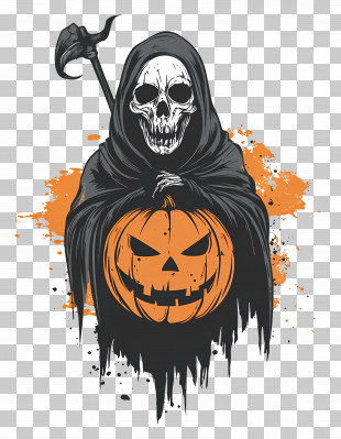 Reaper - Grim Reaper Holding A Pumpkin For Halloween PNG
