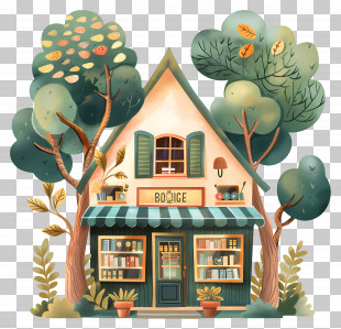Bookstore - Small Cute Doodle House PNG