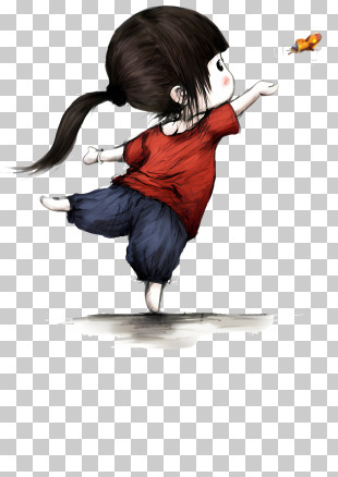 Woman - Doodle Girl Reaching For Butterfly PNG