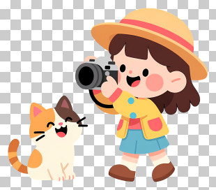 Kawaii Girl With Camera - Girl Taking Photo Of Cat PNG