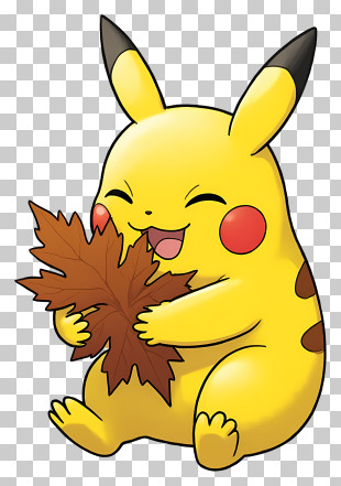 Pikachu - Pikachu Happily Holding A Leaf PNG