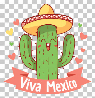 Viva Mexico - Cactus Illustration With Sombrero And Viva Mexico Text PNG