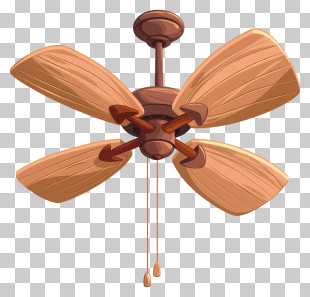 Ceiling Fan - Illustration Of Wooden Ceiling Fan PNG