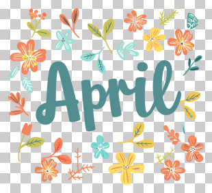 Hello April - April Floral Decorative Text Design PNG