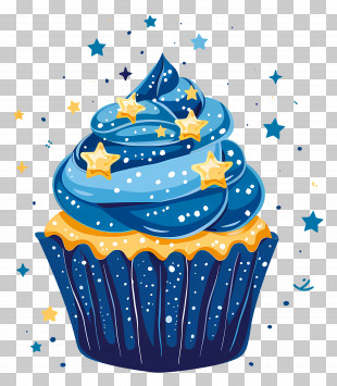 Cupcake Animated - Blue Cupcake With Starry Decorations PNG