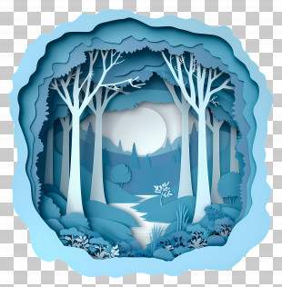 Forest Scene - Beautiful Layered Blue Paper Forest Art PNG