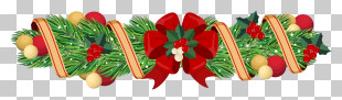 Wreath - Decorative Christmas Garland With Red Bow And Ornaments PNG