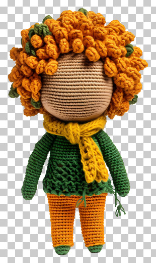 Amigurumi Doll - Knitted Doll Toy With Curly Hair PNG