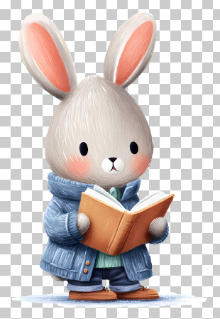 Rabbit Reading Book - Cozy Bunny Reading A Book PNG