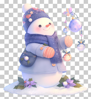 Snowman Holding Christmas Ornaments - Gentle Snowman Holding Ornaments PNG