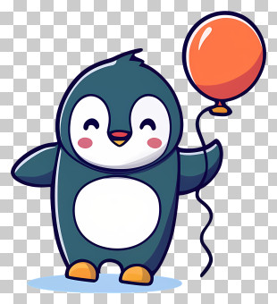 Penguin - Cute Penguin With Balloon PNG