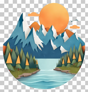 Mountain Lake - Mountain Landscape With Sun And River PNG