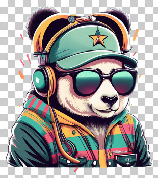 Panda - Cool Panda With Headphones And Sunglasses PNG