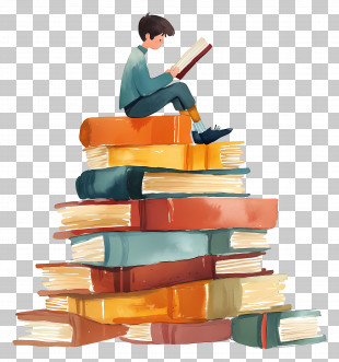 Boy Reading Book - Boy Reading On Stack Of Books PNG