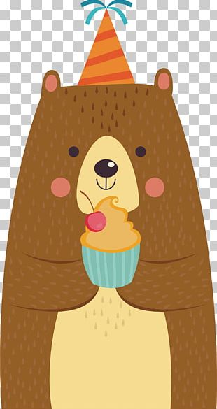 Cute Brown Bear With Cake PNG
