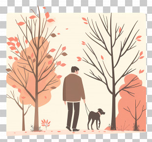 Man With Dog - Man Walking Dog In Autumn PNG