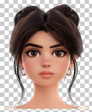 Selena Gomez - Animated Girl With Bun Hairstyle PNG
