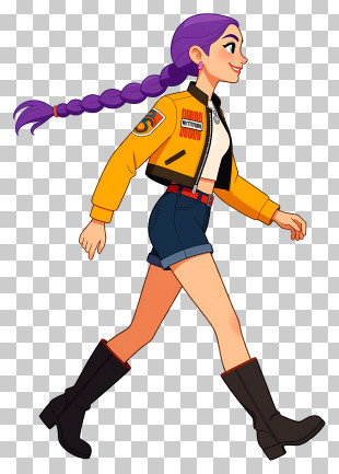 Rumi Huntrix - Stylish Purple-braided Girl Striding PNG