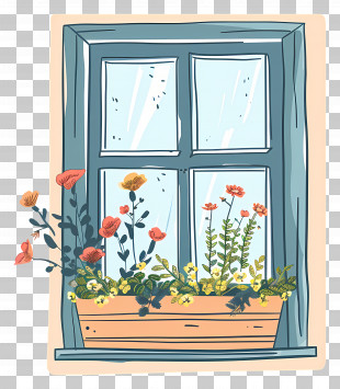 Window With Flowers - Window With Blooming Flowers PNG