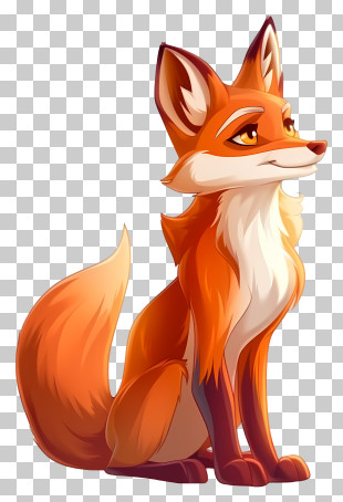 Fox - Cartoon Style Fox Sitting Pose Illustration PNG