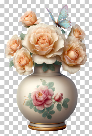 Rose Vase - Floral Vase With Butterfly PNG