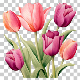 Bouquet - Pink And Purple Tulip Arrangement Illustration PNG