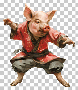 Kungfu Animal - Martial Arts Pig Illustration PNG