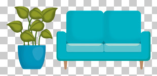 Blue Couch - Blue Sofa With Plant PNG